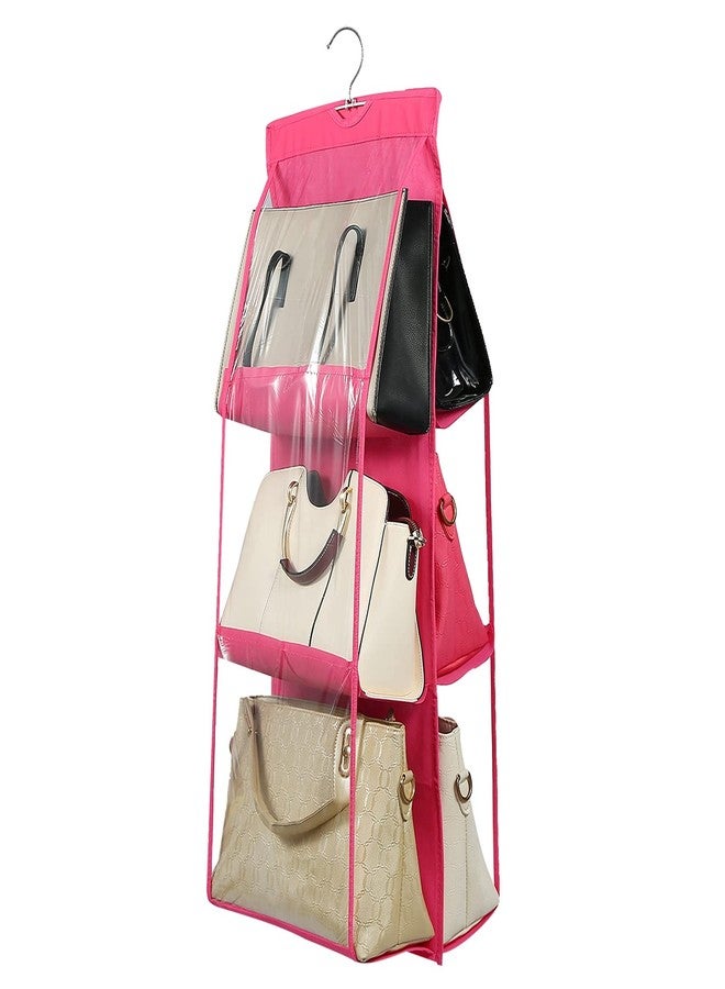 GBMI Handbag Organizer, Bag Organiser for Ladies Handbags, Purse, Clutch, clothes organiser for wardrobe, Purse Organiser With Hanger, Women, Non-Woven (6 Pocket- 90 X 35 X 35 Cm (Pack Of 1), Pink) - Image 1